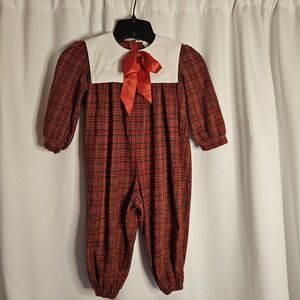 Vintage Hartstrings Flannel Romper Plaid 3T Longsleeve‎ Onepiece Christmas
